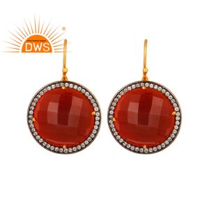 Rojo Natural de piedras preciosas facetadas lágrima pendientes venta al por mayor de joyería de plata esterlina 925 chapado en oro pendientes de joyería - Product Image 1