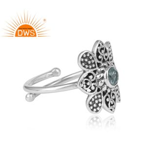 แหวนพลอยโทแพซสีฟ้าสวยใสแหวนเงินสเตอร์ลิงอินเดียสำหรับ925คอลเลกชันอันโอชะ - Product Image 6