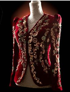 2022 Red <b>Jacket</b> Fine Embroidery Dress Heavy Work Dabka Crystal Beads Glass Stone Embellishments Silken Linen for Party <b>Weddings</b> - Product Image 2
