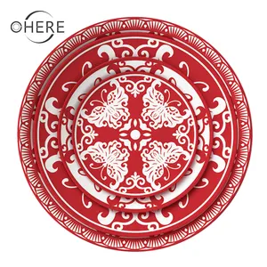 Оптовая продажа с завода Ohere, набор посуды для праздничного украшения, обеденные красные рождественские тарелки на заказ для вечеринки