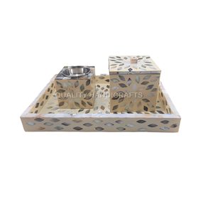 Arabic Ramadan Gift Wood Mother of Pearl Inlay Mubkhar <b>Bakhoor</b> Burner Tray Box Set <b>Oud</b> Burner From India by Quality Handicrafts - Product Image 6