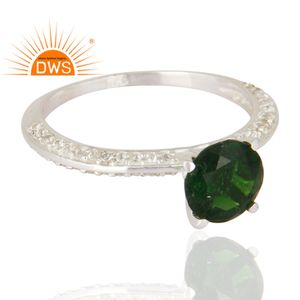 925เงินสเตอร์ลิงธรรมชาติโครเมี่ยม Diopside และสีขาวบุษราคัมพลอย Solitaire แหวนสำหรับผู้หญิงเครื่องประดับผู้ผลิต - Product Image 2