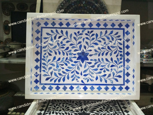 Plateau de service en résine MDF antique en bois fait à la main écologique Incrustation de nacre Matériau osseux pour la décoration intérieure Restaurant Hôtel Utilisation - Product Image 2