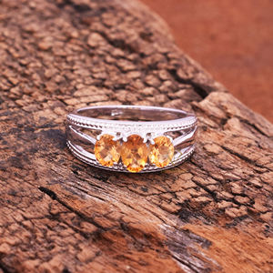 Anillo de Plata de Ley 925 de alta calidad, anillo de tres piedras preciosas de citrino Natural para bodas, fiestas, venta al por mayor - Product Image 1