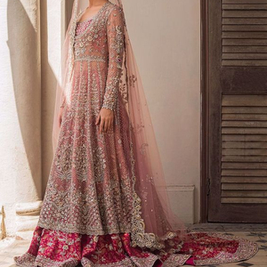 ใหม่-สวย-เจ้าสาว HEAVY--ANARKALI--WITH--LEHENGA --- ประดับด้วยลูกปัดคริสตัลหินและงาน RESHAM สำหรับงานแต่งงาน = 2021 --- - Product Image 1