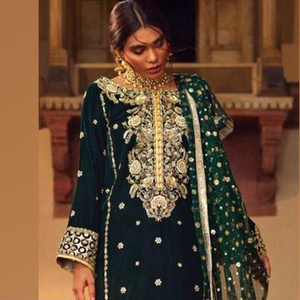 NEW--STYLISH broderie longue KAMEEZ ,Plazo avec HAND--ZARDOZI travail... pour la fête/quotidien BASE = 2021 - Product Image 1