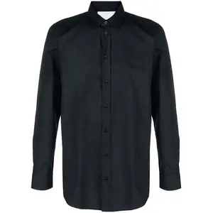 Оптовая продажа, повседневные мужские индивидуальные простые дизайнерские черные рубашки из полиэстера, официальная рубашка из 100% хлопка