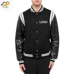 Custom Embroidered Letterman Leather Sleeve Baseball <b>Jacket</b> for <b>Men</b> High School Varsity Style Stand Collar Long Length <b>Thin</b> - Product Image 2