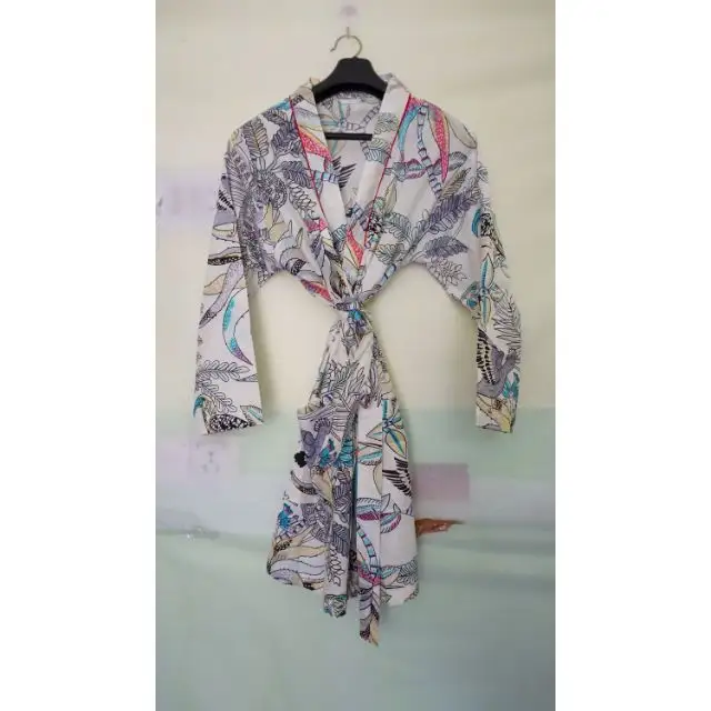 Kimono corto de algodón con estampado de mono, ropa de salón, bata de noche de algodón Maxi, abrigo, chaqueta, Kimono