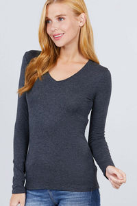 Camiseta de manga larga con cuello en V para mujer, Top elástico básico activo, camiseta ligera con estampado personalizado - Product Image 6