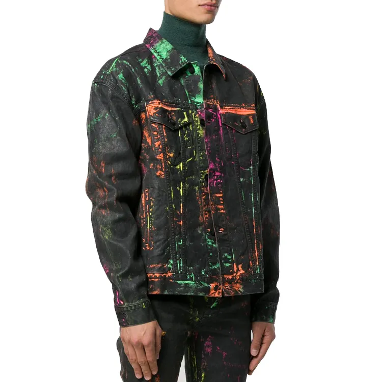 Chaqueta de mezclilla para hombre, prendas de tela de moda, informal, de manga larga, 100% algodón, contraste, Tie-Dye