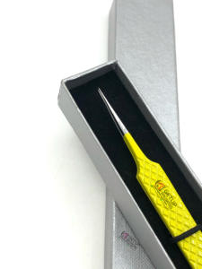 แหนบต่อขนตาสำหรับต่อขนตาหัวตรงปลายเงินแบบมืออาชีพเคลือบผงสีเหลืองโลโก้ได้ตามต้องการ - Product Image 6