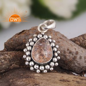 Pendentif en argent Sterling 925 naturel, double pierre de soleil, pierre précieuse, cristal pour femmes, fabrication de bijoux - Product Image 2