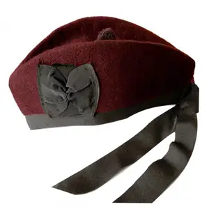 Scottish Wool Glengarry Maroon Color Hat Pipe Band Beret Bonnet Style Hat Pom Pom Musical Hats 1pc/polybag PC - 200814