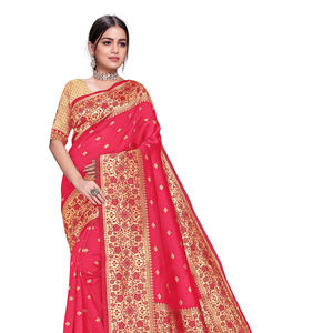 Banarasi Soie Jacquard Saree avec Chemisier Femmes Porter Dames Fête Festival Usage Quotidien Doux Coton Soie Sari En Gros Bas Prix Alphanumero - Product Image 1