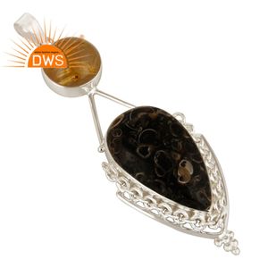 Nouveau Turritella Agate Pendentif En Pierre Naturelle 925 Fine Argent Chunky Pendentif Indien Bijoux Pour Femmes Grossiste - Product Image 2