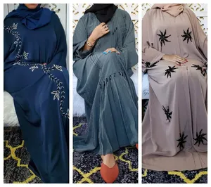 Vrouwen Verfijnde Gehaakte Fancy Crystal Werken Abaya Islamitische Hijab Jurk 2022 Hoge Kwaliteit Nidha Stof En Fluwelen Stof