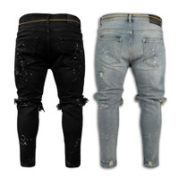 OEM jeans panjang penuh pria, jeans Denim kurus keren Slim Fit, gaya regang