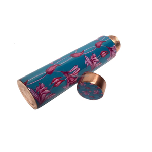 Copper King Pure Copper Premium Copper Bottle Meena Blue Flower Printed 1000ml Joint Less - Product Image 2