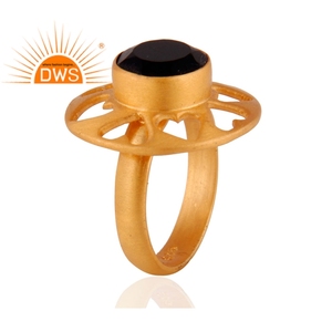 Anillo de piedras preciosas de ónix negro fabricante 18k chapado en oro de la joyería hecha a mano de plata 925 anillo de joyería - Product Image 2