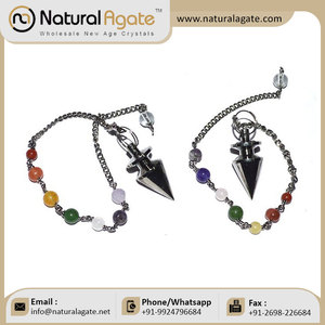 Artesanías de piedra semipreciosa, artesanía de bruja de cristal curativo, decoración del hogar, Péndulo de cobre, péndulos de Metal negro con cadena de Chakra - Product Image 2