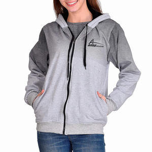 Sudadera con capucha para mujer, de gran tamaño, con cremallera y cordón grueso, color gris, alta calidad - Product Image 1