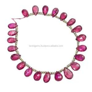 天然刻面粉红色电气石长梨形珠子用于珠宝制作