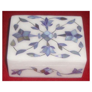 Luxurious <b>Blue</b> Mother Of Pearl Decorative Pure White Marble Rectangle Shape Jewelry <b>Storage</b> <b>Boxes</b> In Bulk Quantity - Product Image 1