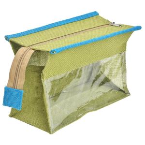 Sac à cosmétiques en tissu de jute fantaisie recyclé imprimé personnalisé avec fermeture à glissière élégant pour une utilisation en cadeau - Product Image 1