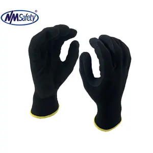 NMSAFETY nero guscio di nylon palmo rivestito finitura di sabbia guanto di nitrile