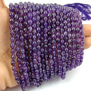 Cuentas Redondas Facetadas de Amatista, Lugar de Origen IN;27243 Nanplanetsilver PGBS-384 - Product Image 1