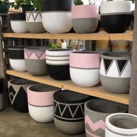 Pot de fleurs moderne en fibre-ciment, peinture lisse, motif noir, pour petit jardin de plantes succulentes