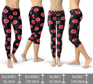 Leggings personalizados inspirados en Minnie con lunares dibujados a mano en negro - Leggings capri o de longitud completa - Product Image 6
