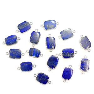 Lapis Lazuli 15 to 17 MM With Bail Rectangle Shape Silver Plated Connector For Jewellery Making - Product Image 5