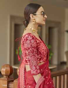 Indian Pakistani Designer Wedding Partywear Latest Rangoli Silk Embroidery Saree <b>Blouse</b> in <b>Red</b> Colour Attractive Wholesale Price - Product Image 3