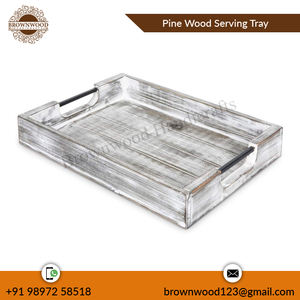 Pine <b>Wooden</b> <b>Serving</b> <b>Tray</b> with Metal Handles Hot Selling Premium Quality for Hotels Restaurant Kitchen Use Wholesale Supplier - Product Image 4