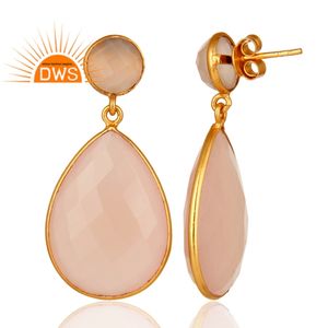 Rose Chalcedony Gemstone Earrings Suppliers <b>Chunky</b> Designer 925 <b>Silver</b> Gold Plated Drop Earrings Jewelry Classic Collection - Product Image 3