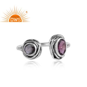 Bague ouvrable en améthyste naturelle et iolite, en argent sterling 925, fournisseur de bijoux - Product Image 1