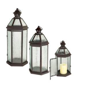 Juego de 3 linternas de vela de Pilar marrón con vidrio de Lava texturizado, modernas y Chic, hechas a mano, novedad - Product Image 2