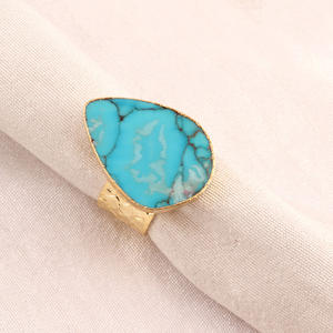 Bague en turquoise bleue en gros, bague à bande épaisse réglable, bijoux en laiton doré, bagues de créateur tendance, bague unisexe, cadeau - Product Image 2