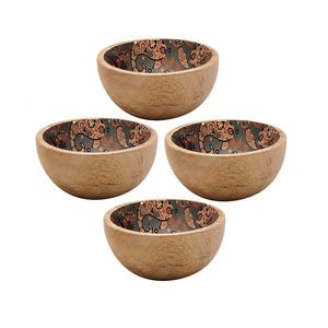 Juego de 4 tazones de madera impresa para servir, con la mejor calidad, forma redonda, para dátiles o chocolate, al precio más bajo. - Product Image 1