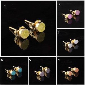 Alta calidad sin deslustre minimalista pequeña ágata Real Druzy chapado en oro Push Back Stud pendientes mujer joyería perla piedra principal - Product Image 2