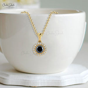 Colgante de Diamante Negro Natural, joyería fina de oro sólido de 14k, Diamante de Halo, Diamante redondo de 4mm, joyería única - Product Image 3
