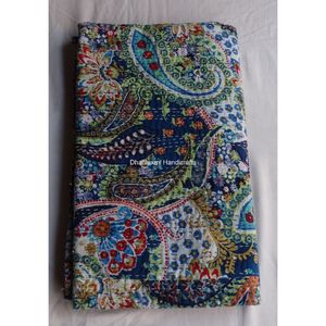 Colcha de algodón con estampado hecho a mano para decoración del hogar, colcha azul de Cachemira india, Kantha, bonita, venta al por mayor - Product Image 3