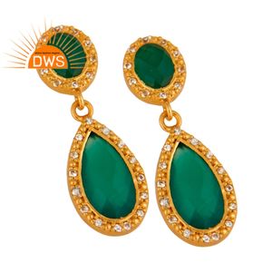 สีเขียวนิลและสีขาวบุษราคัมพลอยลดลงห้อยต่างหูเครื่องประดับผู้ผลิตชุบทอง925เครื่องประดับเงินผู้จัดจำหน่าย - Product Image 2