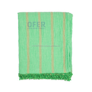 Jeté turc Crincle, jeté en coton, vert/kaki, Collection Crincle Throw couverture hiver décor à la maison gaze de mousseline 4 couches. - Product Image 2