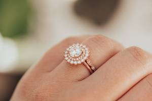 Engagement Moissanite <b>Ring</b> 6mm Round DEF Diamond Wedding <b>Ring</b> Double Halo Flower Vintage Rose Gold <b>Black</b> Women's CLASSIC Lovers - Product Image 5