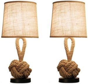 Creative Farmhouse Design LED Nightstand Table Lamp with Iron Frame and Hemp Rope Shade for Bedroom and Living Room - Product Image 6
