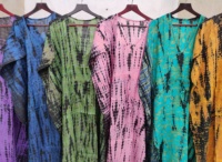 Robe Kaftan en Soie Pure Tie-Dye Grande Taille Casual Streetwear avec Motif Floral Taille Naturelle pour Adultes