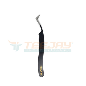 Pinzas de volumen con recubrimiento de polvo negro en forma de pato, punta fina hecha a mano, agarre simple, logo dorado, lo mejor para extensiones de pestañas voluminosas, novedad - Product Image 1